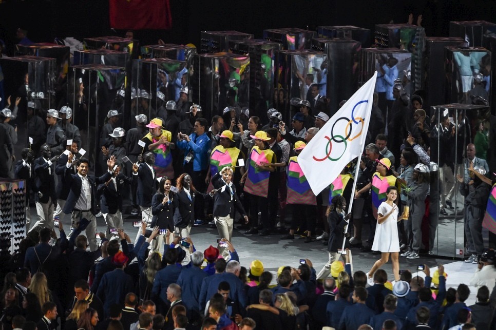 Rose leads the Refugee Olympic Team at the Opening Ceremony of the Rio2016 Games.