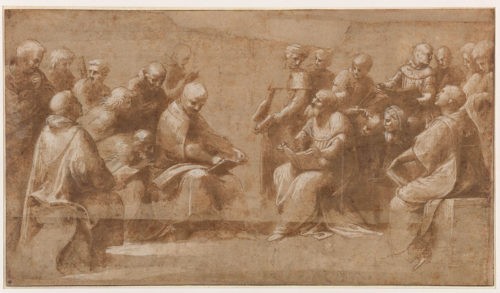 Raphaël, Étude pour la Dispute du Saint Sacrement : vingt clercs et ecclésiastiques discutant. © RMN-Grand Palais Domaine de Chantilly / Gérard Blot